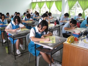 Students were sitting for the assessment.